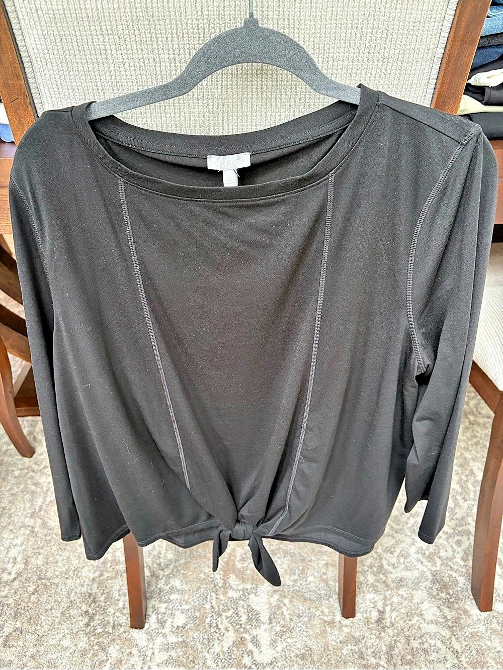 Talbots Long Sleeve Tie Hem Top in Black Size XL NWT